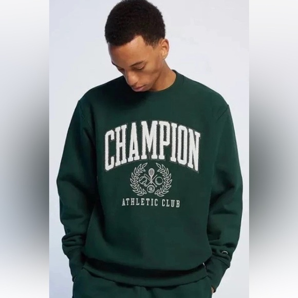 Champion Athletic Club Crest Crew Neck Sweatshirt Pullover Green Men’s Size M - Picture 10 of 10